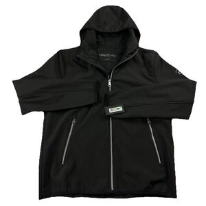 NEW Kenneth Cole Soft Shell Hooded Jacket Mens Large Full Zip Polyester Black